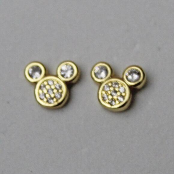 New Small Gold Mouse Ears Pave Post Earrings  E19 - Picture 3 of 3